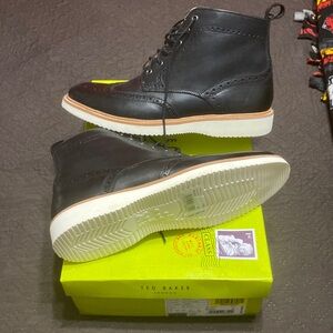 NWT - Ted Baker London Salino Black Leather Wing Tip Brogue Boot US 12 EUR 45
